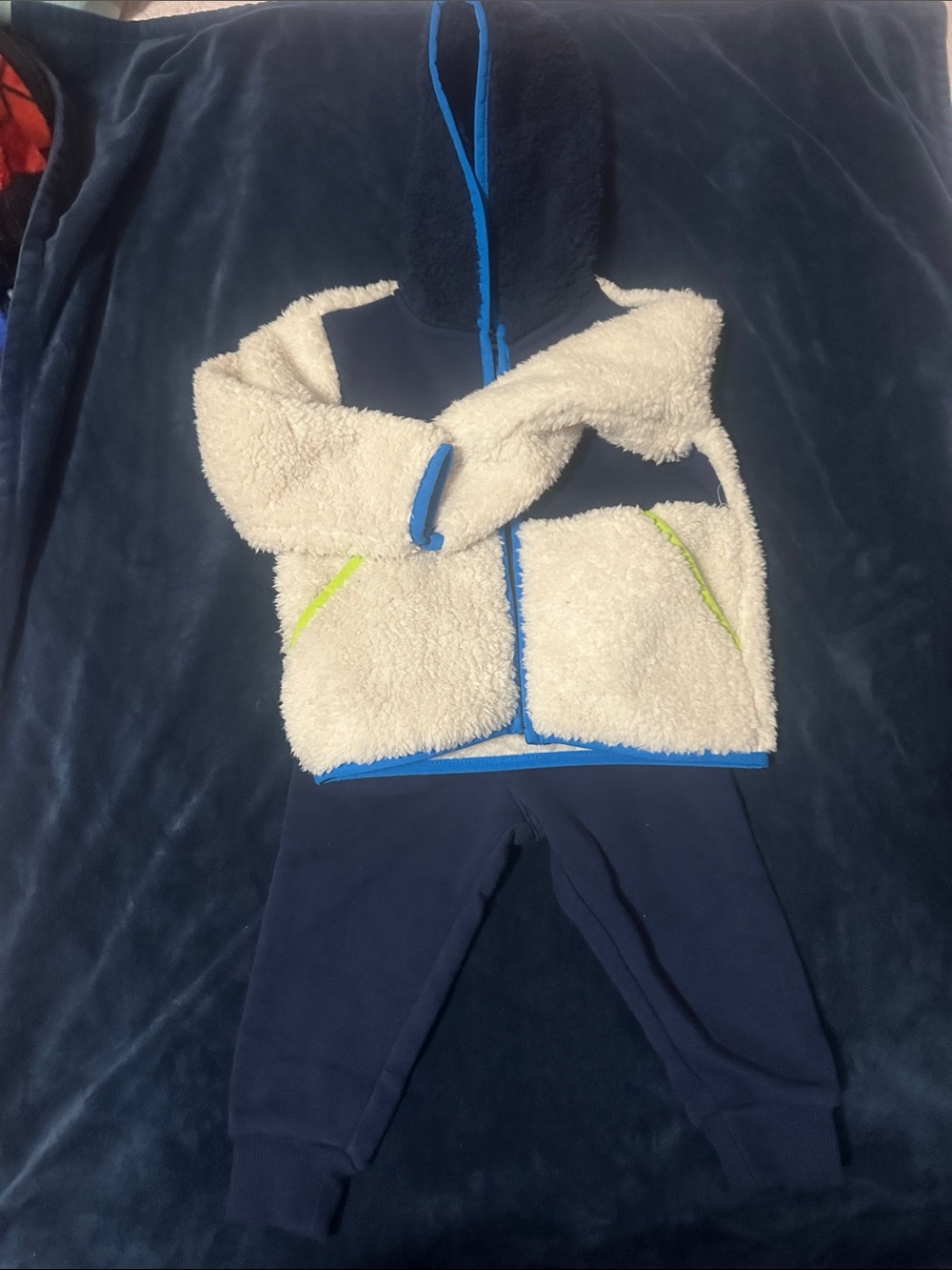 Converse Kids Navy Blue and Cream Sherpa Hoodie Jogger Set